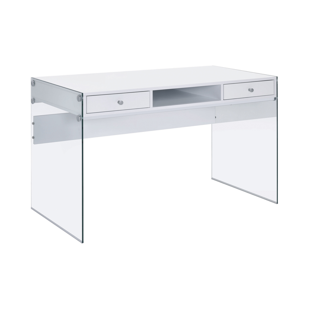 G800829 - Dobrev 2-Drawer Writing Desk - Glossy Black And Clear Or Glossy White and Clear - ReeceFurniture.com