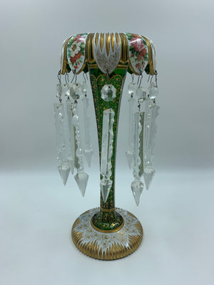 910102 Green Cutback Lustre With Prisms, Painted Flowers & Gold Filigree - ReeceFurniture.com