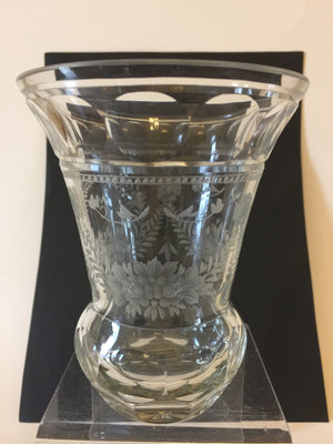 910149 Crystal Bohemian Glass Friendship Cup with Engraved Flowers & Leaves, Bohemian Glassware, Antique, - ReeceFurniture.com - Free Local Pick Ups: Frankenmuth, MI, Indianapolis, IN, Chicago Ridge, IL, and Detroit, MI
