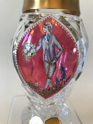 455038 Crystal With Cranberry Flashed Glass Oval Panel Of Painted Boy With Bouquet 4 Rows Of Round Cuts, Cuts On Base & Bottom Gold Rim, Bohemian Glassware, Kosherak, - ReeceFurniture.com - Free Local Pick Ups: Frankenmuth, MI, Indianapolis, IN, Chicago Ridge, IL, and Detroit, MI