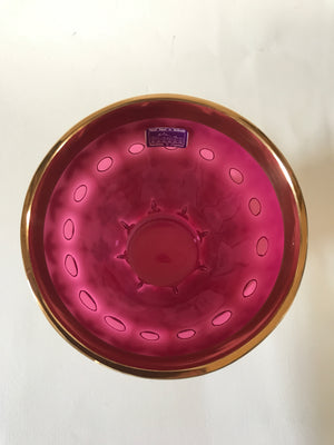 910415 Cranberry Overlay With 8 Sets Of Oval Round & Long Cuts, Painted Flowers - ReeceFurniture.com