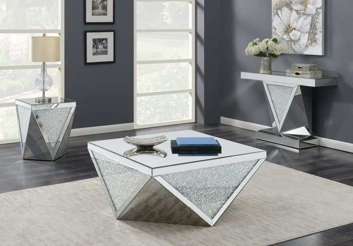 G722507 - Occasional Table With Triangle Detailing - Silver And Clear Mirror