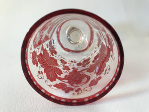 910501 Ruby Flashed Panel Of Engraved Deer & Trees, Ruby Grapes & Leaves - ReeceFurniture.com