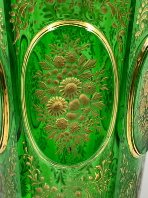 910041 Green W/6 Cut Flat Sides, And Fancye & Flowers Engraved Fill - ReeceFurniture.com