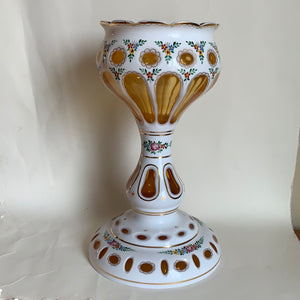 999034 Cased Glass White Over Amber Lustre Vase With Oval Cuts & Painted Flowers #1 - ReeceFurniture.com