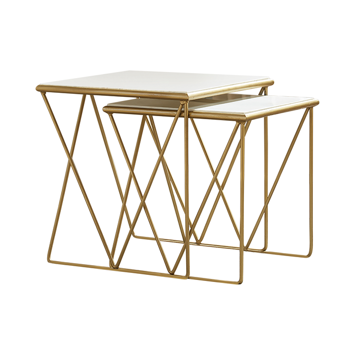 G930075 - 2-Piece Nesting Table Set - White And Gold