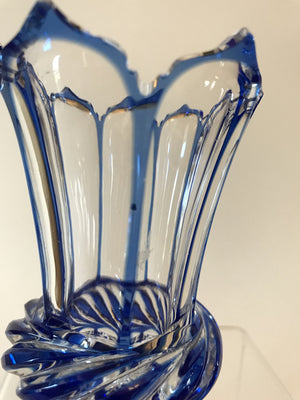 910470 Blue Cased Glass With 6 Long Flat Petal Cuts, Fancy On Top, Swirl On Base, Cuts On Bottom, Bohemian Glassware, Antique, - ReeceFurniture.com - Free Local Pick Ups: Frankenmuth, MI, Indianapolis, IN, Chicago Ridge, IL, and Detroit, MI