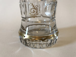 786093 Crystal Glass With2 Rows Of 8 Square Panels, Half With Round Cuts & Half With Fancy Gold Decoration, Gold Rim & On Base, Long Cuts Between Squares, Bohemian Glassware, Bohemian Glass Collector, - ReeceFurniture.com - Free Local Pick Ups: Frankenmuth, MI, Indianapolis, IN, Chicago Ridge, IL, and Detroit, MI