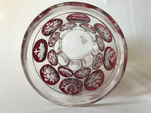 999556 Crystal With Rows Of Ruby Flashed Round Engraved Circles “Zum Andenken" - ReeceFurniture.com