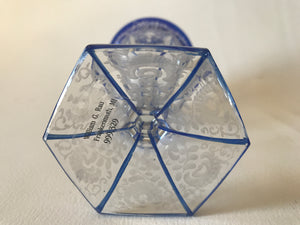 999329 Blue Cased Crystal Goblet W/Cut Flat Sides W/Heavy Floral Engravings - ReeceFurniture.com