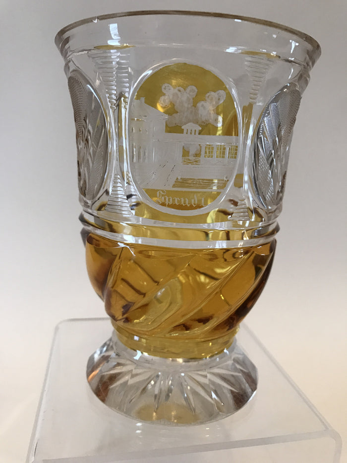 999325 Amber Flashed Glass W/Engraved Muhlbrunn, Sprudl, Mayer’s Gloriette