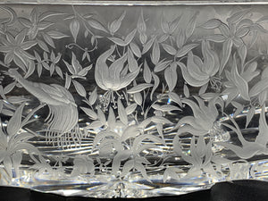 149009 Crystal Rect Bowl W /Deep Engraved Birds & Leaves & Flowers - ReeceFurniture.com