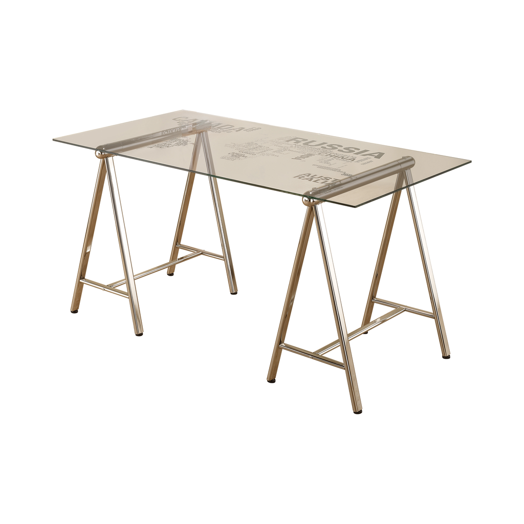 G801504 - Patton World Map Writing Desk - Nickel And Printed Clear - ReeceFurniture.com