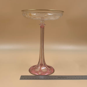910225 Lobmeyr Cranberry Cased Crystal Stem Tazza With Crystal Bowl Engraved Leaves & Design Painted Gold - ReeceFurniture.com