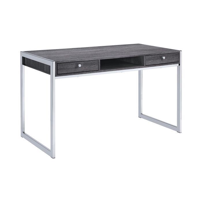 G801221 - Wallice 2-Drawer Writing Desk - Weathered Grey And Chrom