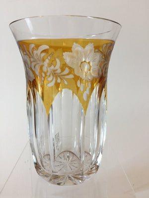 999281 Amber Glass Flashed With Engraved Flowers & 8 Draped Flat Long Cuts, Bohemian Glassware, Antique, - ReeceFurniture.com - Free Local Pick Ups: Frankenmuth, MI, Indianapolis, IN, Chicago Ridge, IL, and Detroit, MI