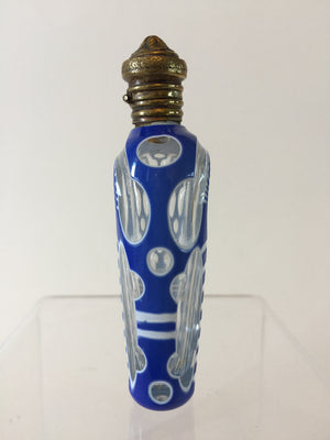 910400 Blue overlay White overlay Crystal Cut Glass Perfume Bottle with Long Thin & Round Cuts on all sides, Bohemian Glassware, Antique, - ReeceFurniture.com - Free Local Pick Ups: Frankenmuth, MI, Indianapolis, IN, Chicago Ridge, IL, and Detroit, MI