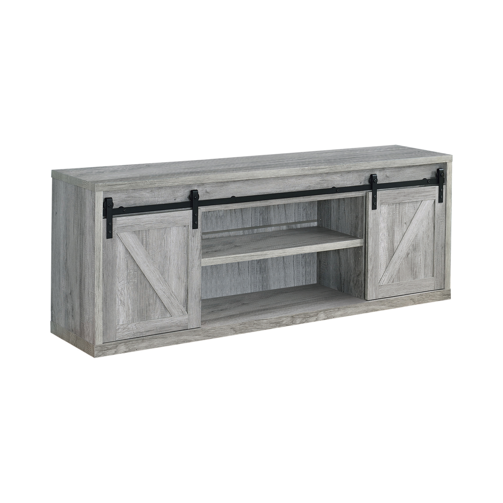 G723261 - 3-Shelf Sliding Doors TV Console - Grey Driftwood - ReeceFurniture.com