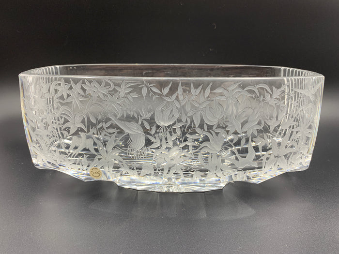149009 Crystal Rectangle Bowl With Deep Engraved Birds & Leaves & Flowers