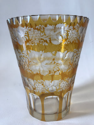 910012 Amber Over Crystal Glass Flashed With Rows Of Engraved Leaves & Grapes - ReeceFurniture.com