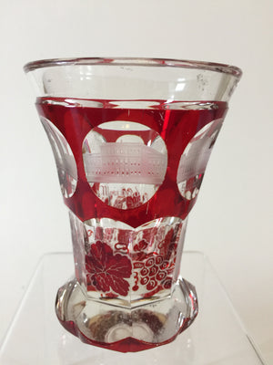999053 Short Ruby Flashed With 6 Cut Circles 5 With Engraved Scenes 1 With P Initial, Bohemian Glassware, Antique, - ReeceFurniture.com - Free Local Pick Ups: Frankenmuth, MI, Indianapolis, IN, Chicago Ridge, IL, and Detroit, MI