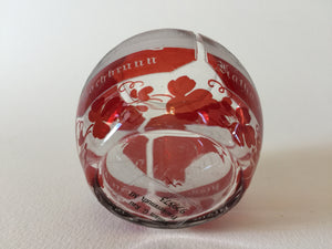 999573 Small Round Glass With 4 Ruby Flashed Panels Of Engraved Buildings, Bohemian Glassware, Antique, - ReeceFurniture.com - Free Local Pick Ups: Frankenmuth, MI, Indianapolis, IN, Chicago Ridge, IL, and Detroit, MI