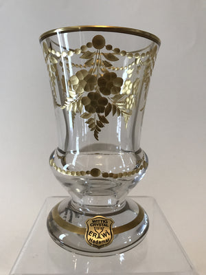 844032 Crystal With Engraved Flowers & Leaves Filled With Gold, Gold Rim Line On Base & Filled Engraved Dots Around Center, Bohemian Glassware, Ernest Wittig, - ReeceFurniture.com - Free Local Pick Ups: Frankenmuth, MI, Indianapolis, IN, Chicago Ridge, IL, and Detroit, MI