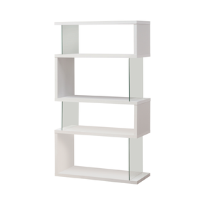 G800300 - 4-Tier Bookcase - White Glossy And Clear - ReeceFurniture.com