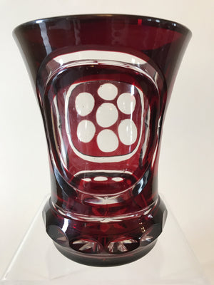 999640 Ruby over Crystal Glass with oval Cut & Round Cuts on the front with a cut circle around them,12 Cuts around the base & Star Cut on the bottom, Bohemian Glassware, Antique, - ReeceFurniture.com - Free Local Pick Ups: Frankenmuth, MI, Indianapolis, IN, Chicago Ridge, IL, and Detroit, MI