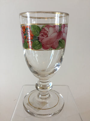 920020 Bohemian Glass Friendship Cup On A Stem with Hand Painted Flowers Around The Top, Bohemian Glasses, Antique, - ReeceFurniture.com - Free Local Pick Ups: Frankenmuth, MI, Indianapolis, IN, Chicago Ridge, IL, and Detroit, MI