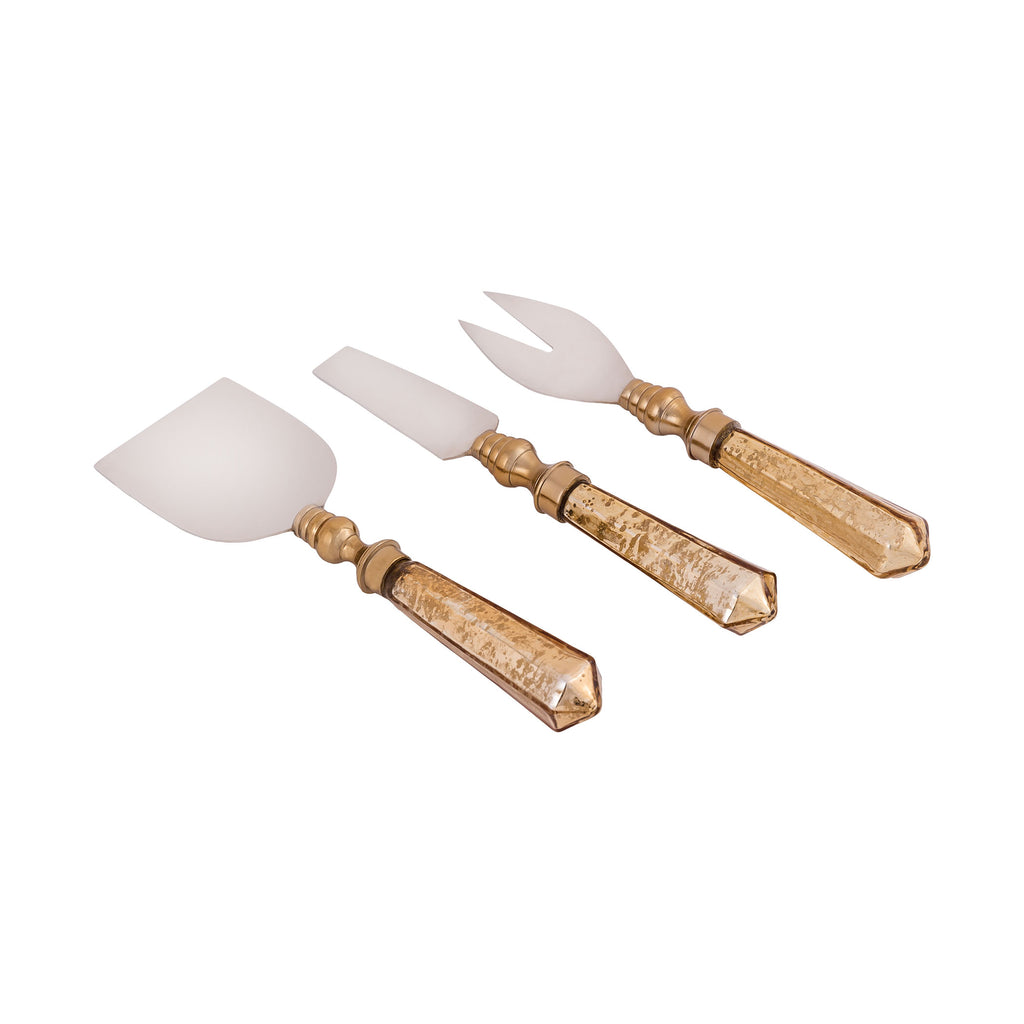 KNFS024 - Cheese Knives with Glass Handle (Set of 3) - ReeceFurniture.com