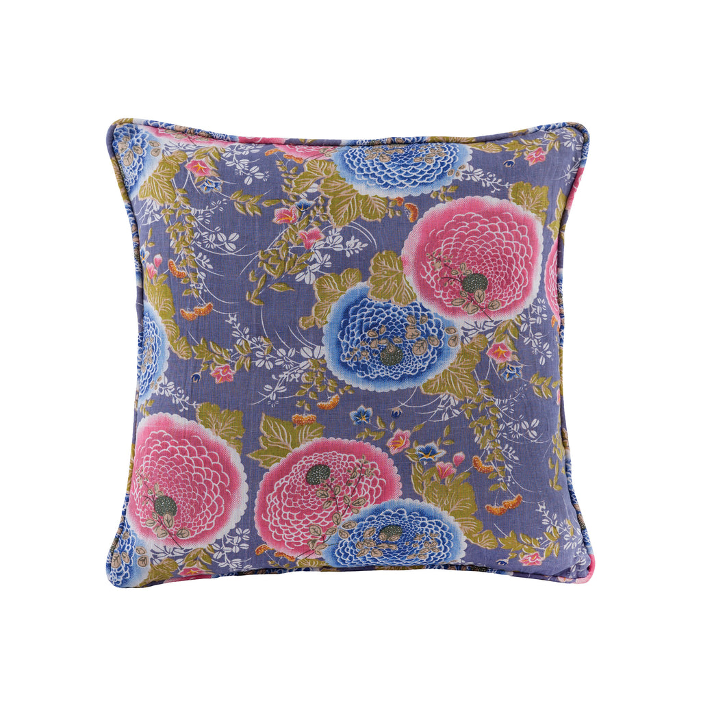 PLW039 - Pink and Blue 20X20 Hand-Printed Reversible Pillow in 100% Cotton - COVER ONLY - ReeceFurniture.com