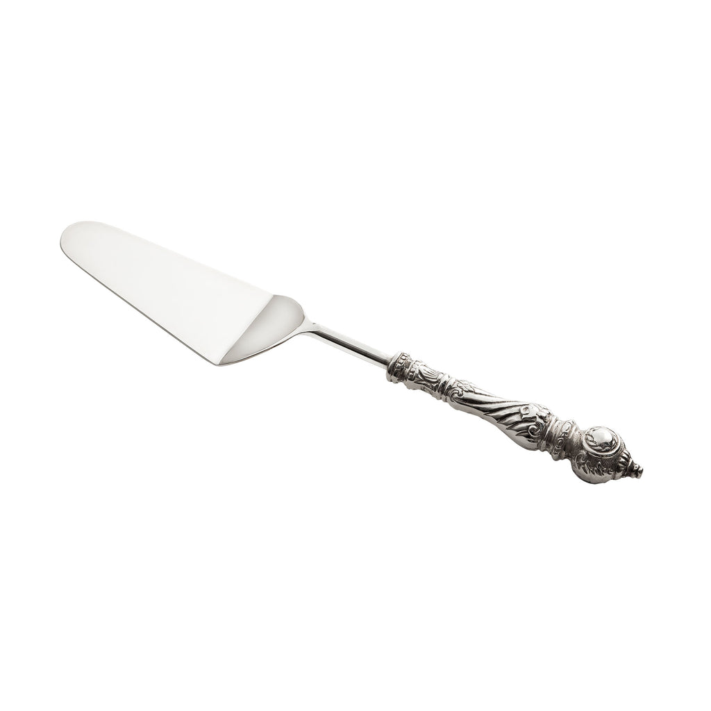 SERVER022 - Brass and Stainless Steel Cake Server with Embossed Silver Plated - ReeceFurniture.com