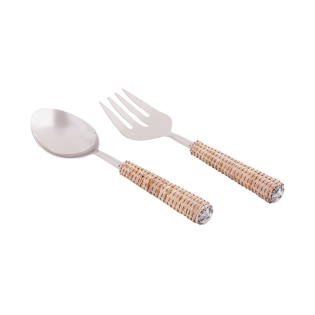 SERVER025 - Cane Salad Server Set - Polished - ReeceFurniture.com