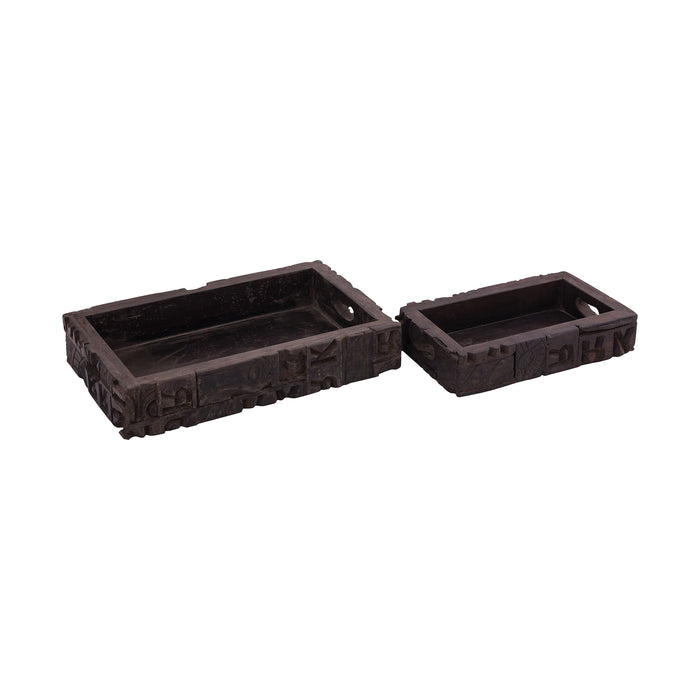 TRAY096 - Carved Block Claded Trays (Set of 2)